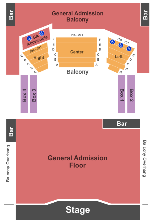 Reserved seating chart for House of Blues: orchestra, boxes, mezzanine, and balcony